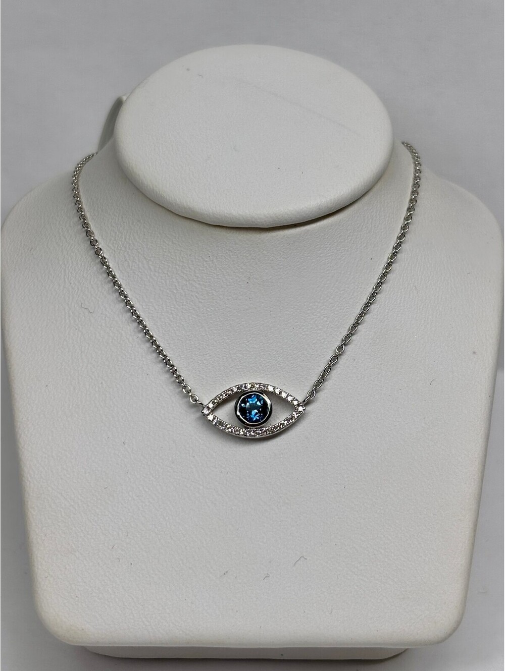 18k White Gold Sapphire and Diamond Evil Eye Necklace